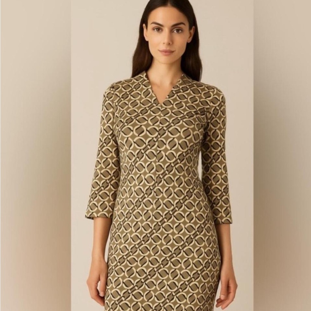 J. McLaughlin Tan‎ Geometric Long Sleeve Dress